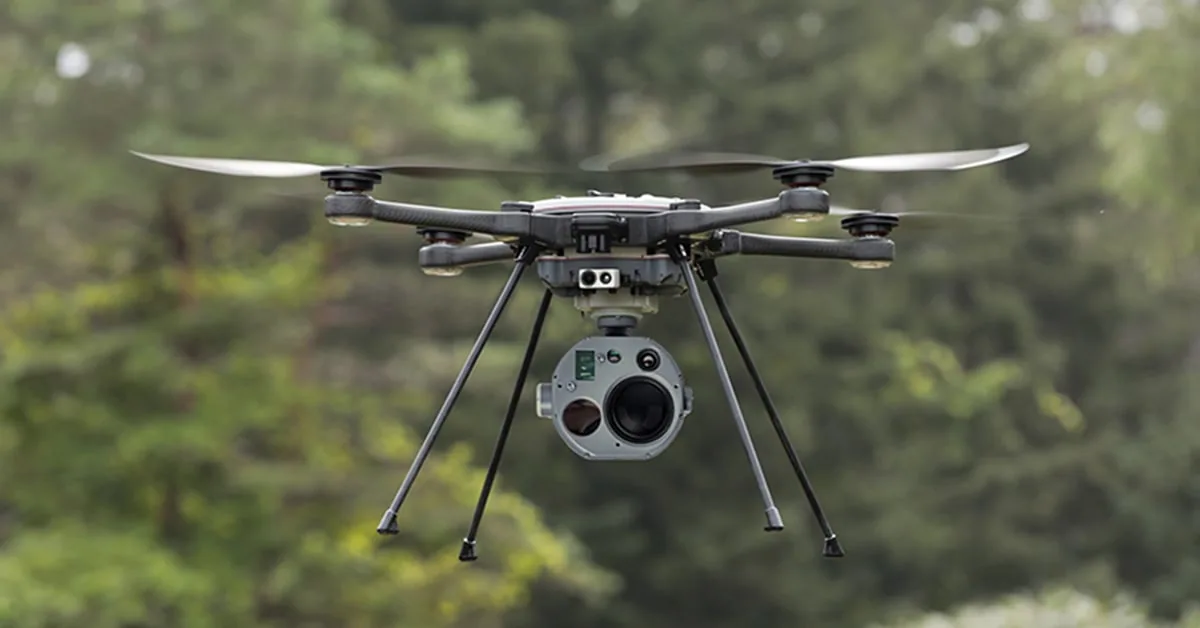 Stabilized EO/IR gimbal with an integrated laser rangefinder module on a multirotor UAV in the field